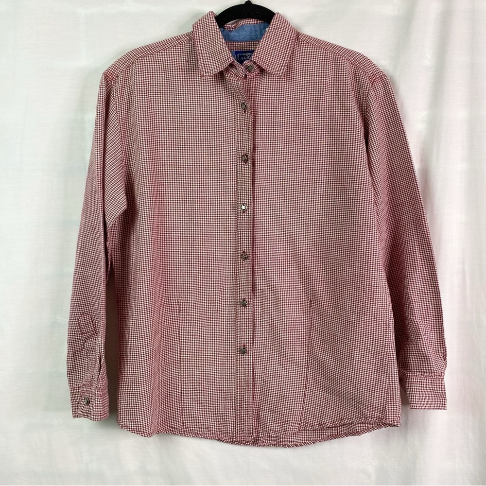 Vintage Wrangler Blues Red White Check Plaid Star Button Up Long Sleeve Shirt Sm